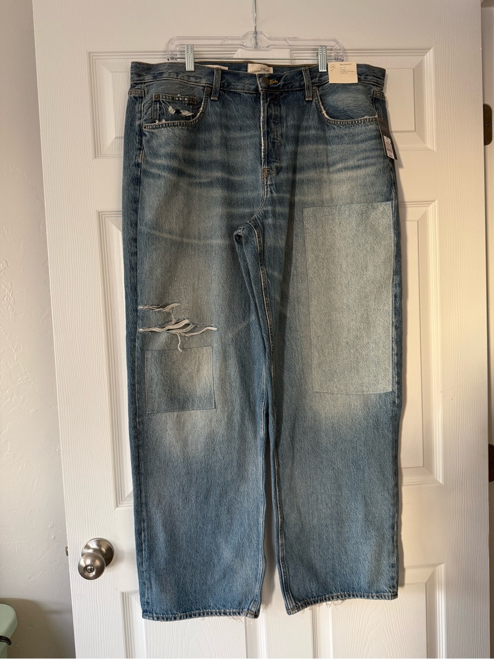 Universal Thread Women's Patch & Distressed Wide Leg Jeans in Light Blue